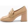 imageCoutgo Womens Loafer Heels Block Chunky Heeled Penny Loafers Slip On Square Toe Business Work Dress ShoesKhaki