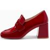 imageCoutgo Womens Loafer Heels Block Chunky Heeled Penny Loafers Slip On Square Toe Business Work Dress ShoesWine Red