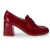imageCoutgo Womens Loafer Heels Block Chunky Heeled Penny Loafers Slip On Square Toe Business Work Dress ShoesWine Red