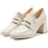 imageCoutgo Womens Loafer Heels Block Chunky Heeled Penny Loafers Slip On Square Toe Business Work Dress ShoesBeige