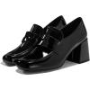 imageCoutgo Womens Loafer Heels Block Chunky Heeled Penny Loafers Slip On Square Toe Business Work Dress ShoesBlack