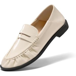 imageCoutgo Penny Loafers for Women Comfortable Slip on Shoes Collapsible Heel Closed Toe Dressy Casual Work FlatsBeige