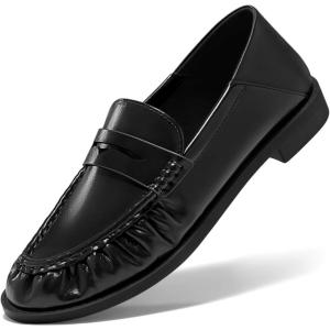 imageCoutgo Penny Loafers for Women Comfortable Slip on Shoes Collapsible Heel Closed Toe Dressy Casual Work FlatsBlack