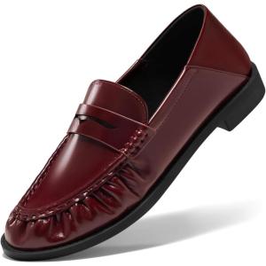 imageCoutgo Penny Loafers for Women Comfortable Slip on Shoes Collapsible Heel Closed Toe Dressy Casual Work FlatsBurgundy