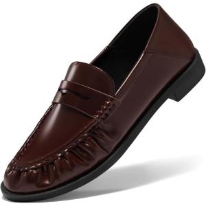 imageCoutgo Penny Loafers for Women Comfortable Slip on Shoes Collapsible Heel Closed Toe Dressy Casual Work FlatsChocolate