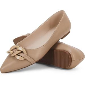 imageCoutgo Womens Ballet Flats Chain Pointed Toe Slip On Flats Shoes for Women Dressy Comfort LoafersKhaki