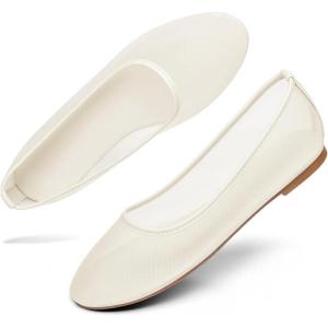 imageCoutgo Womens Mesh Ballet Flats Slip on Ballerina Flats Comfortable Casual Work Dress ShoesBeige