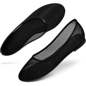 imageCoutgo Womens Mesh Ballet Flats Slip on Ballerina Flats Comfortable Casual Work Dress ShoesBlack