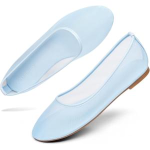 imageCoutgo Womens Mesh Ballet Flats Slip on Ballerina Flats Comfortable Casual Work Dress ShoesLight Blue