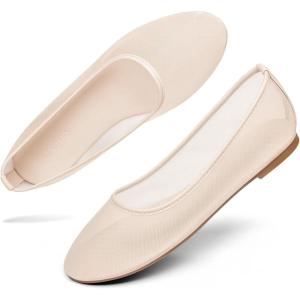 imageCoutgo Womens Mesh Ballet Flats Slip on Ballerina Flats Comfortable Casual Work Dress ShoesNude