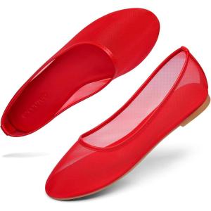 imageCoutgo Womens Mesh Ballet Flats Slip on Ballerina Flats Comfortable Casual Work Dress ShoesRed
