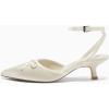 imageCoutgo Satin Kitten Low Heels with Bow Closed Pointed Toe Short Pumps Dress Wedding Party ShoesBeige