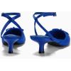 imageCoutgo Satin Kitten Low Heels with Bow Closed Pointed Toe Short Pumps Dress Wedding Party ShoesBlue