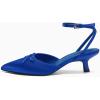imageCoutgo Satin Kitten Low Heels with Bow Closed Pointed Toe Short Pumps Dress Wedding Party ShoesBlue
