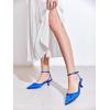 imageCoutgo Satin Kitten Low Heels with Bow Closed Pointed Toe Short Pumps Dress Wedding Party ShoesBlue