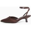 imageCoutgo Satin Kitten Low Heels with Bow Closed Pointed Toe Short Pumps Dress Wedding Party ShoesCoffee