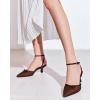 imageCoutgo Satin Kitten Low Heels with Bow Closed Pointed Toe Short Pumps Dress Wedding Party ShoesCoffee