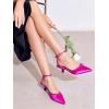 imageCoutgo Satin Kitten Low Heels with Bow Closed Pointed Toe Short Pumps Dress Wedding Party ShoesHot Pink