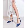 imageCoutgo Satin Kitten Low Heels with Bow Closed Pointed Toe Short Pumps Dress Wedding Party ShoesNavy