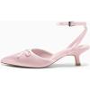 imageCoutgo Satin Kitten Low Heels with Bow Closed Pointed Toe Short Pumps Dress Wedding Party ShoesPink