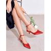 imageCoutgo Satin Kitten Low Heels with Bow Closed Pointed Toe Short Pumps Dress Wedding Party ShoesRed