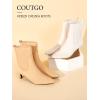 imageCoutgo Womens Ankle Boots Low Kitten Heel Pointed Toe Slip On Elastic Dressy Fall Winter Booties ShoesBeige