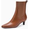 imageCoutgo Womens Ankle Boots Low Kitten Heel Pointed Toe Slip On Elastic Dressy Fall Winter Booties ShoesReddish Brown