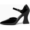 imageCoutgo Womens Chunky High Heels Closed Pointed Toe Ankle Strap Pumps Cute Dress Dance ShoesBlack