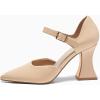 imageCoutgo Womens Chunky High Heels Closed Pointed Toe Ankle Strap Pumps Cute Dress Dance ShoesKhaki