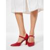 imageCoutgo Womens Chunky High Heels Closed Pointed Toe Ankle Strap Pumps Cute Dress Dance ShoesRed