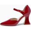 imageCoutgo Womens Chunky High Heels Closed Pointed Toe Ankle Strap Pumps Cute Dress Dance ShoesRed