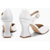 imageCoutgo Womens Chunky High Heels Closed Pointed Toe Ankle Strap Pumps Cute Dress Dance ShoesWhite