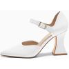 imageCoutgo Womens Chunky High Heels Closed Pointed Toe Ankle Strap Pumps Cute Dress Dance ShoesWhite