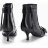 imageCoutgo Womens Kitten Heel Ankle Boots Pointed Toe Buckle Side Zipper Tassel Fall Winter Booties ShoesBlack