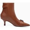 imageCoutgo Womens Kitten Heel Ankle Boots Pointed Toe Buckle Side Zipper Tassel Fall Winter Booties ShoesBrown