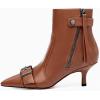 imageCoutgo Womens Kitten Heel Ankle Boots Pointed Toe Buckle Side Zipper Tassel Fall Winter Booties ShoesBrown