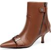 imageCoutgo Womens Kitten Heel Ankle Boots Pointed Toe Buckle Side Zipper Tassel Fall Winter Booties ShoesBrown