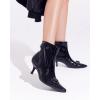 imageCoutgo Womens Kitten Heel Ankle Boots Pointed Toe Buckle Side Zipper Tassel Fall Winter Booties ShoesCool Black