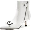imageCoutgo Womens Kitten Heel Ankle Boots Pointed Toe Buckle Side Zipper Tassel Fall Winter Booties ShoesCreamywhite