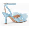 imageCoutgo Womens Lace Bow Heels Sandals Open Square Toe Stiletto High Heel Ankle Strap Bride Wedding Dress ShoesSky Blue
