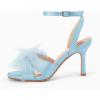 imageCoutgo Womens Lace Bow Heels Sandals Open Square Toe Stiletto High Heel Ankle Strap Bride Wedding Dress ShoesSky Blue