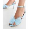 imageCoutgo Womens Lace Bow Heels Sandals Open Square Toe Stiletto High Heel Ankle Strap Bride Wedding Dress ShoesSky Blue