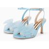 imageCoutgo Womens Lace Bow Heels Sandals Open Square Toe Stiletto High Heel Ankle Strap Bride Wedding Dress ShoesSky Blue