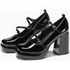 imageCoutgo Womens Mary Jane Heels Chunky Platform Loafer Shoes Block Heel Closed Square Toe Pumps Cross Strap High Heel Dress ShoesBlack