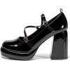 imageCoutgo Womens Mary Jane Heels Chunky Platform Loafer Shoes Block Heel Closed Square Toe Pumps Cross Strap High Heel Dress ShoesBlack