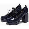 imageCoutgo Womens Mary Jane Heels Chunky Platform Loafer Shoes Block Heel Closed Square Toe Pumps Cross Strap High Heel Dress ShoesNavy