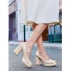 imageCoutgo Womens Mary Jane Heels Chunky Platform Loafer Shoes Block Heel Closed Square Toe Pumps Cross Strap High Heel Dress ShoesNude