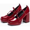 imageCoutgo Womens Mary Jane Heels Chunky Platform Loafer Shoes Block Heel Closed Square Toe Pumps Cross Strap High Heel Dress ShoesRed