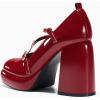 imageCoutgo Womens Mary Jane Heels Chunky Platform Loafer Shoes Block Heel Closed Square Toe Pumps Cross Strap High Heel Dress ShoesRed