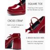 imageCoutgo Womens Mary Jane Heels Chunky Platform Loafer Shoes Block Heel Closed Square Toe Pumps Cross Strap High Heel Dress ShoesRed